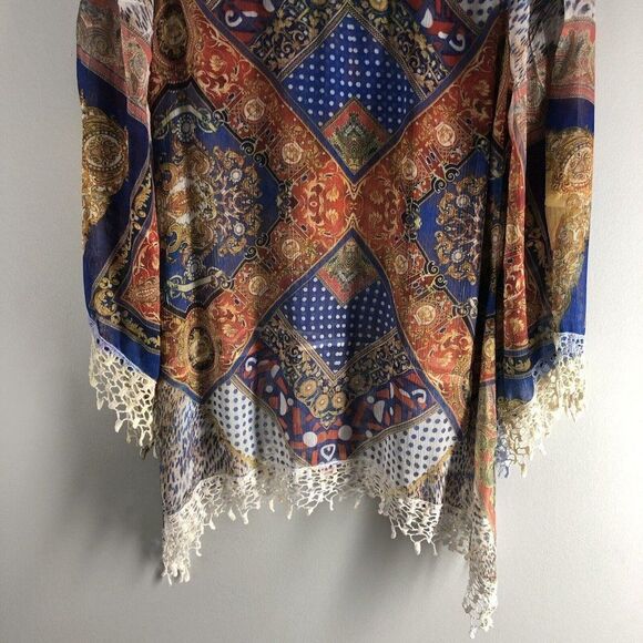 Shiloh 770 Size Medium Sheer Blouse Crowns Royalty Crocheted Fringe Boho 0589 - Picture 3 of 16